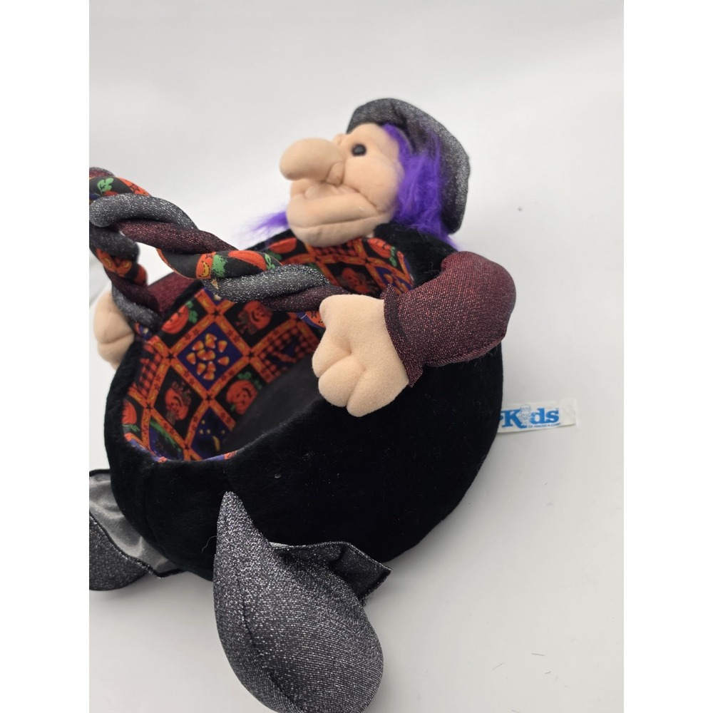 VTG Kids of America Corp Plush Witch Cauldron Halloween Basket Purple Hair 2000